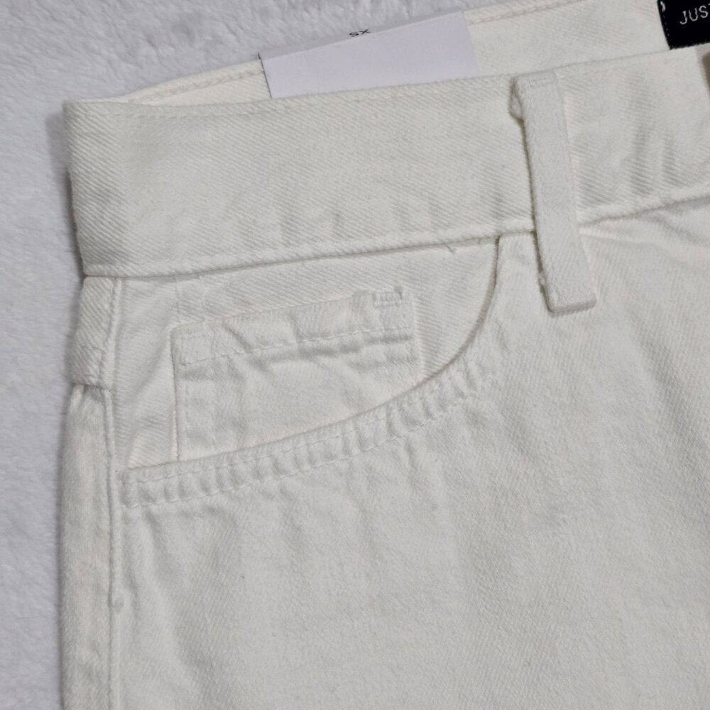 Just Black ✦ White High-Rise Denim Mini Skirt ✦ Raw Hem Structured Cotton XS NWT - Picture 9 of 12